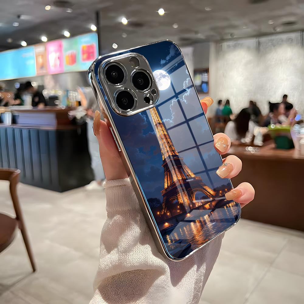 Eiffel Tower Phone Case For IPhone 17 Pro Max 15 Pro 16 14 Plus 12 13 Mini 11 Pro Shockproof Electroplated Glass Cover