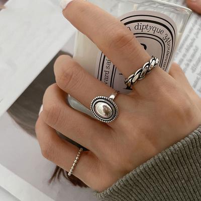 Anelli in Argento Sterling 925 Casa Mia Accessori per Coppie Moda Ins Vintage Design Twist Forma Rotonda Geometrico Gioielli in Argento Thai