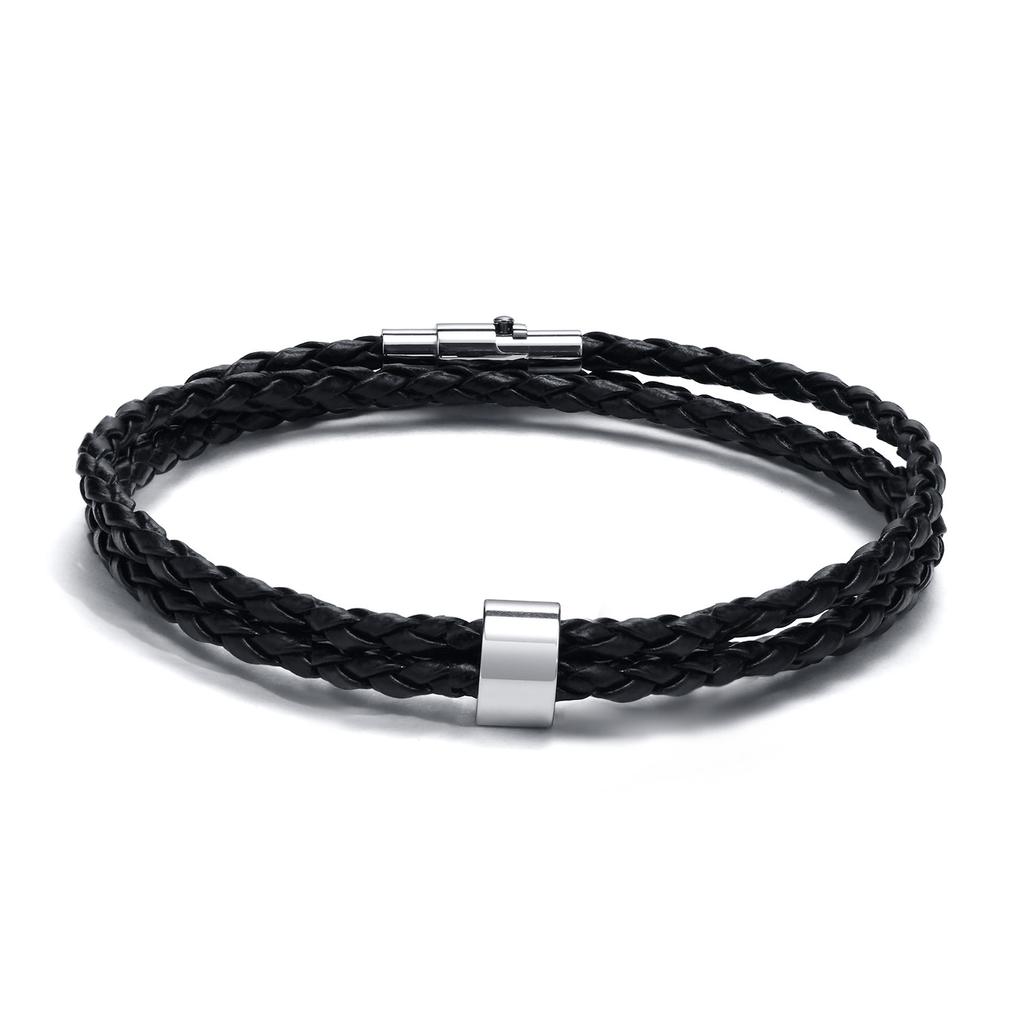 Vnox Free Custom Name Mens Braided Genuine Leather Bracelet Gifts Jewelry,Stainless Steel Beads Charm with Family Names,Dad Gift