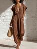 2026 Ropa de verano de mujer europea y americana tendencia de personalidad estilo callejero mono de pierna ancha con cuello en V profundo cintura suelta mujer