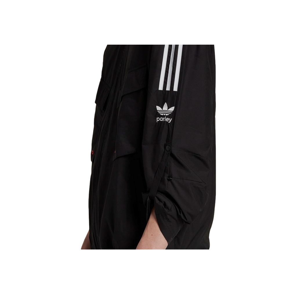 adidas Originals Trefoil Parley TT Şerit Baskılı Logolu Fermuarlı Ceket Erkek Dış Giyim Siyah HN7030