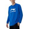Li Ning Badminton Series Letter Big Logo Printed Sports Round Neck Long Sleeve T-Shirt Men Tops Crystal-Blue ATLR071-4