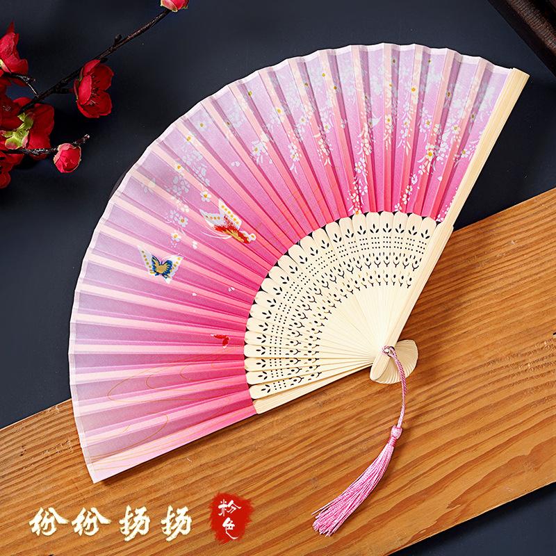 Bamboo Folding Fan Silk Chinese Fan Hand Women Black Fan Summer Female Dance Home Decoration Party Gift Home Ornament Fan Black