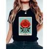 Rosa Mexican Lottery Bingo Game Rose Pattern T-shirt Round Neck Cotton Short Sleeve Casual Fashion Women's Trendy Round Neck Top