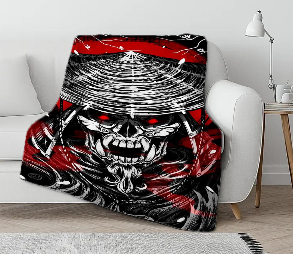 2025NEW Skull Warrior Print soft Blanket Flannel Decoration  for sofas bedrooms airconditioned rooms Gifts for kids and friends
