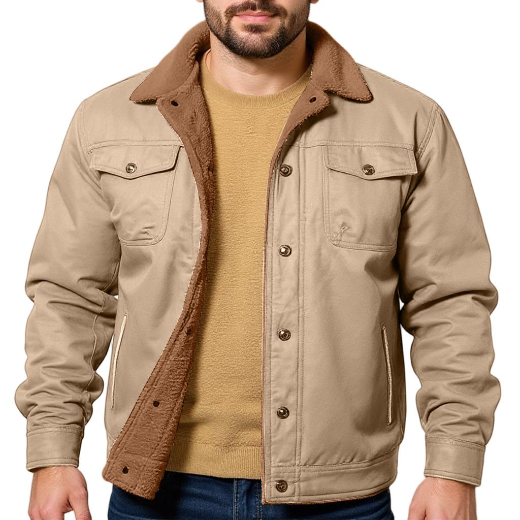 Men's Outdoor Casual Loose-Fit Fleece-Lined Cotton Work Jacket