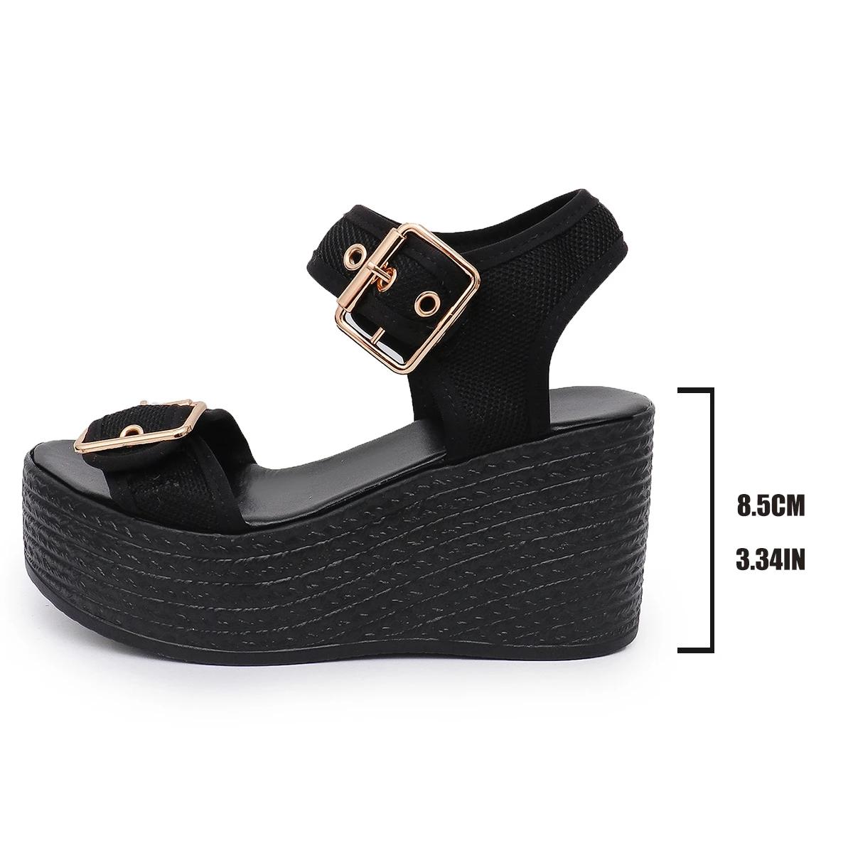 

Fashion Thick Bottom Women s Wedge Heel Sandals Summer 2025 Buckle Strap Chunky Platform Sandals Woman Fashion Plus Size Beach Sandalias 43 чёрный