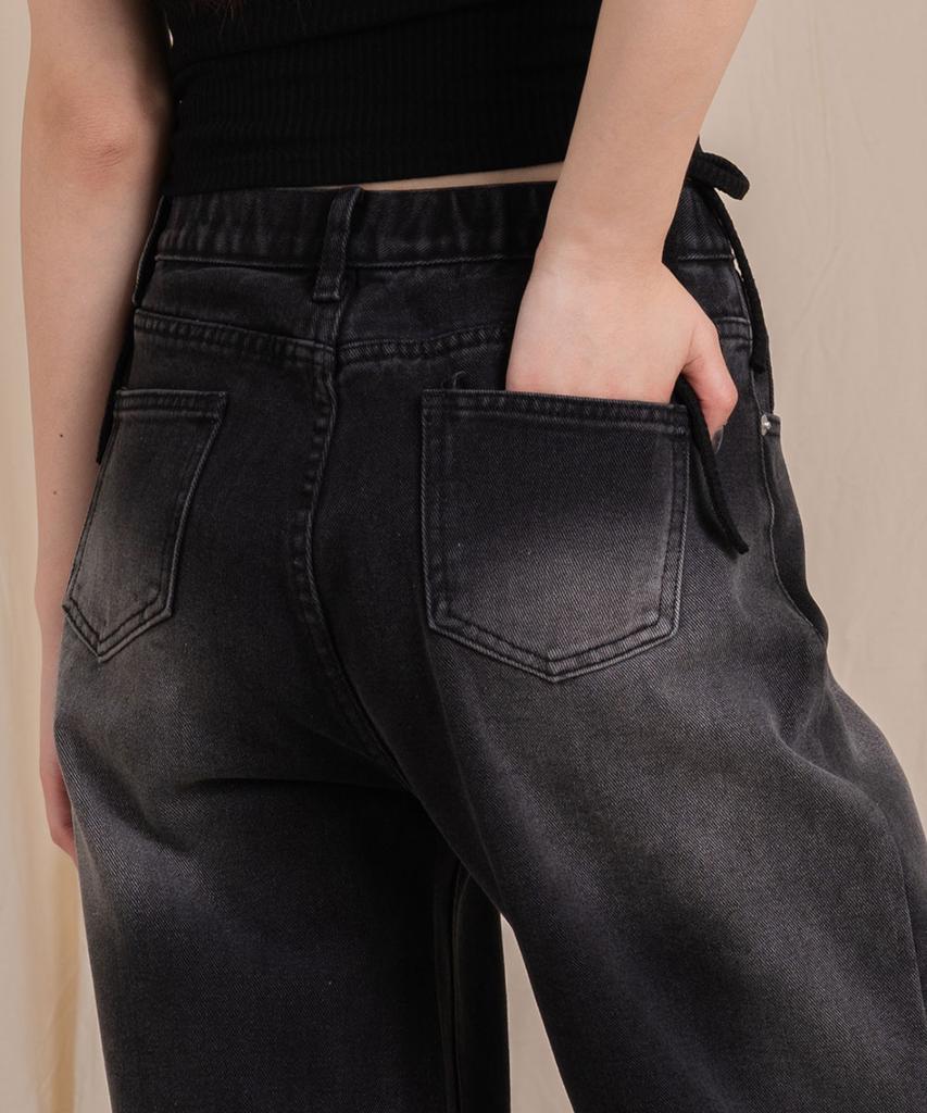 Ellamo 51_4 Women'S Vintage Washed Wide Half-Elastic Denim Pants (Short/Standard/Long)_Dark Denim