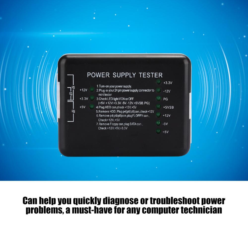 

LED Indicator Light Power Supply Tester Plug and Play 20/24 Pin ATX Power Supply Tester Black Computer Power Supply Checker 150W