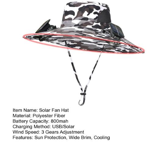 Chapeau de soleil à large bord avec ventilateur solaire intégré pour hommes et femmes, chapeau de plage rafraîchissant pour l'été, pour la pêche en plein air, la randonnée et le camping