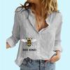 Women Fashion Button-up Blouse Ladies Loose Cotton Linen Top Casual Print Long Sleeved Shirt