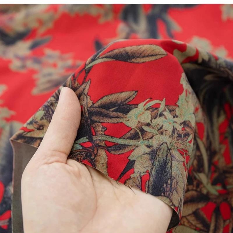 100x150cm Vintage Floral Printed Gambiered Canton Gauze Fabric Simulated Silk Fabric for Sewing Clothes Dress