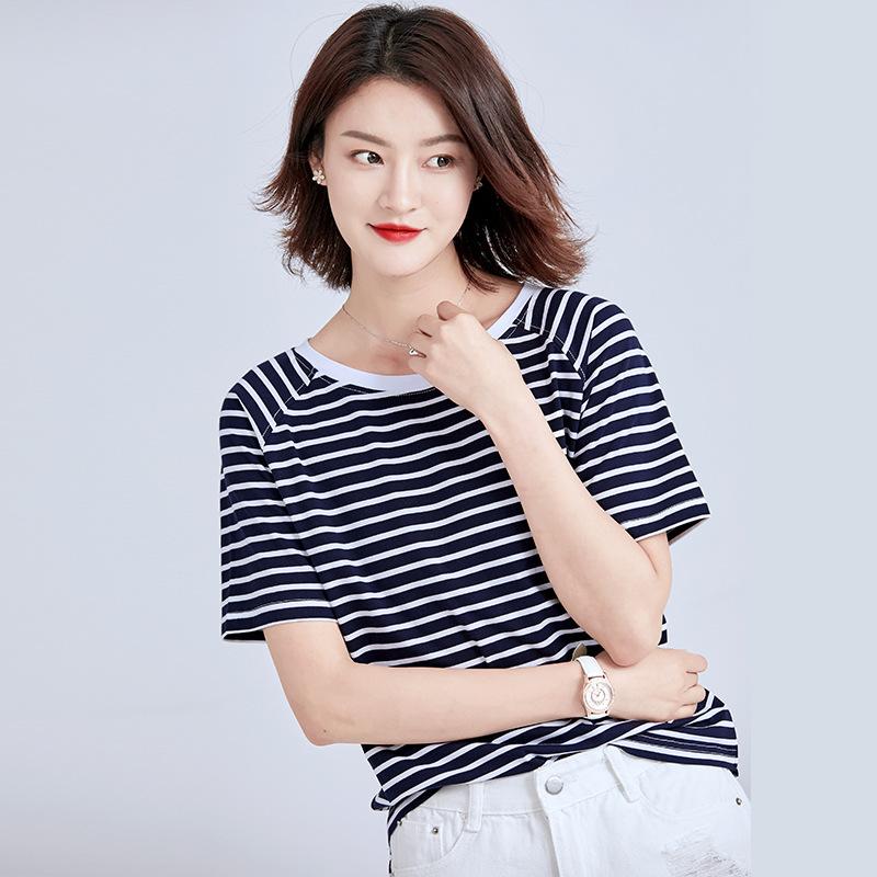 T-shirt a maniche corte a righe stile coreano da indossare sotto girocollo primavera da donna Ins moda donna top ampio taglia grande