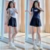 Women's High-Waist Blue Cotton Shorts - Summer Style 2025, Casual Wide-Leg Five-Point Pants, Petite Size.