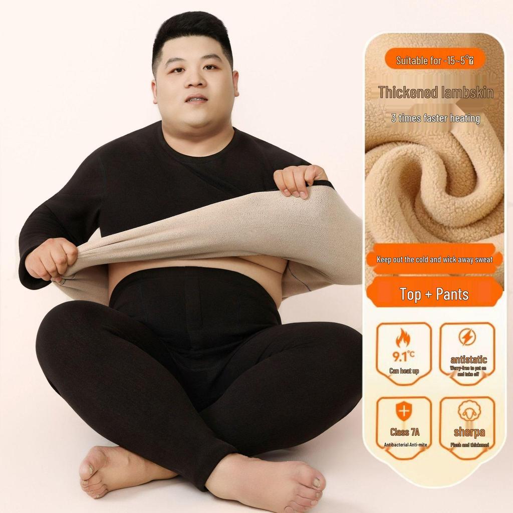 Herren Übergröße Extra Warmes Fleecegefüttertes Unterwäscheset für Herbst und Winter