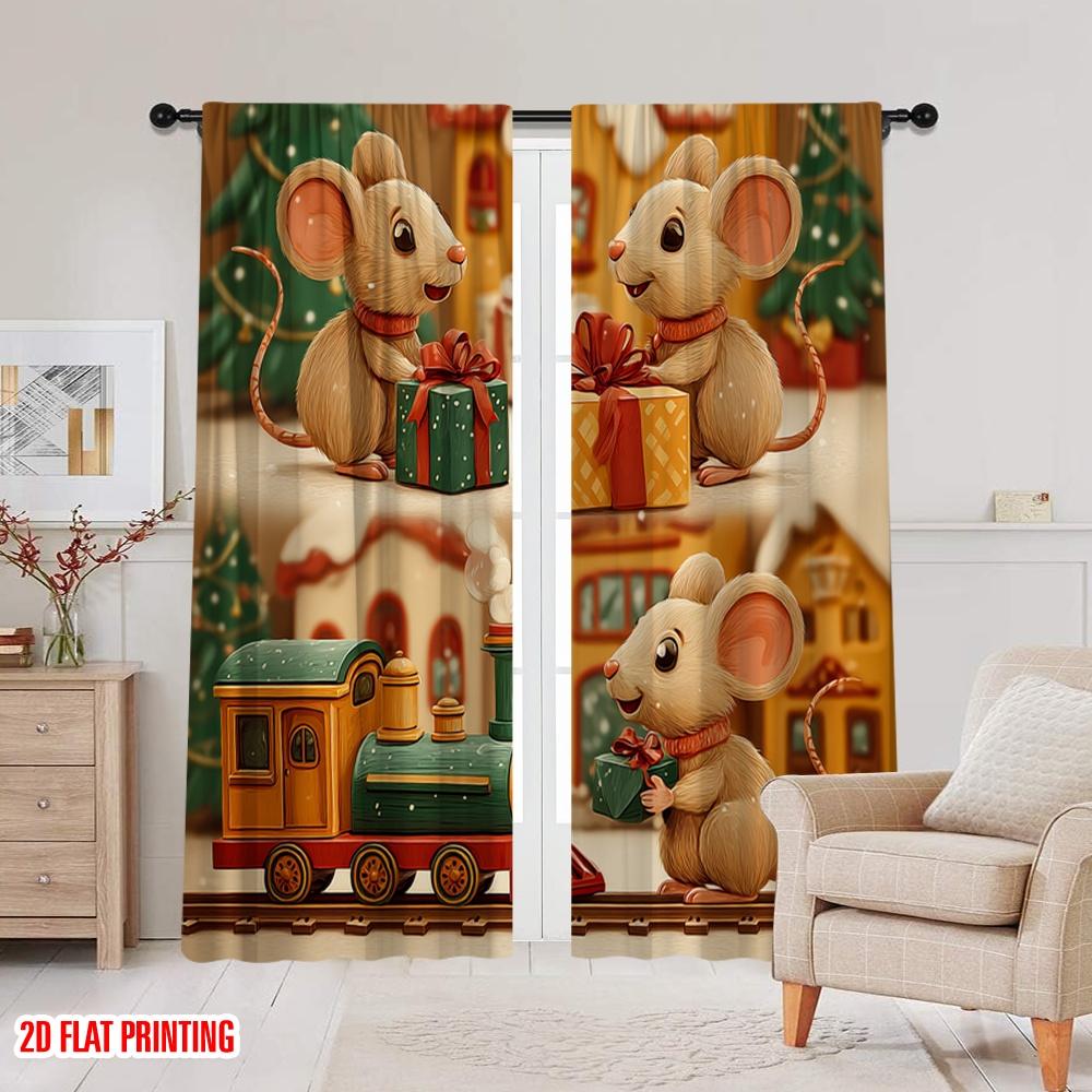 2pcs,2D plane printing Print Curtains Cute Mice Polyester Woven (without rod) Gifts Ldeal for Bedroom, Living Room, Office ,Home
