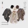 Unisex Striped Knitted Bodysuit: Autumn/Winter One-Piece for Babies - Ideal for Home, Outings, and Crawling
