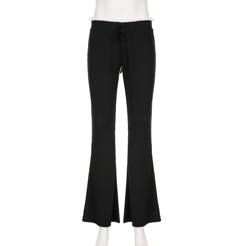 Pantaloni de vară pentru femei Stil dulce și picant Talie joasă Coliziune de culori alb și negru Senzație leneșă Micro slim Pantaloni casual