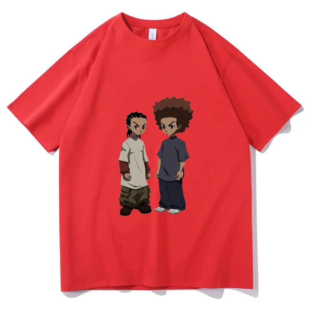 T-Shirt mit „The Boondocks Huey and Riley“-Aufdruck, Unisex, modisch, Harajuku, Baumwolle, T-Shirts, Übergröße, Unisex, Rock, Hip Hop, T-Shirt, Unisex, T-Shirt