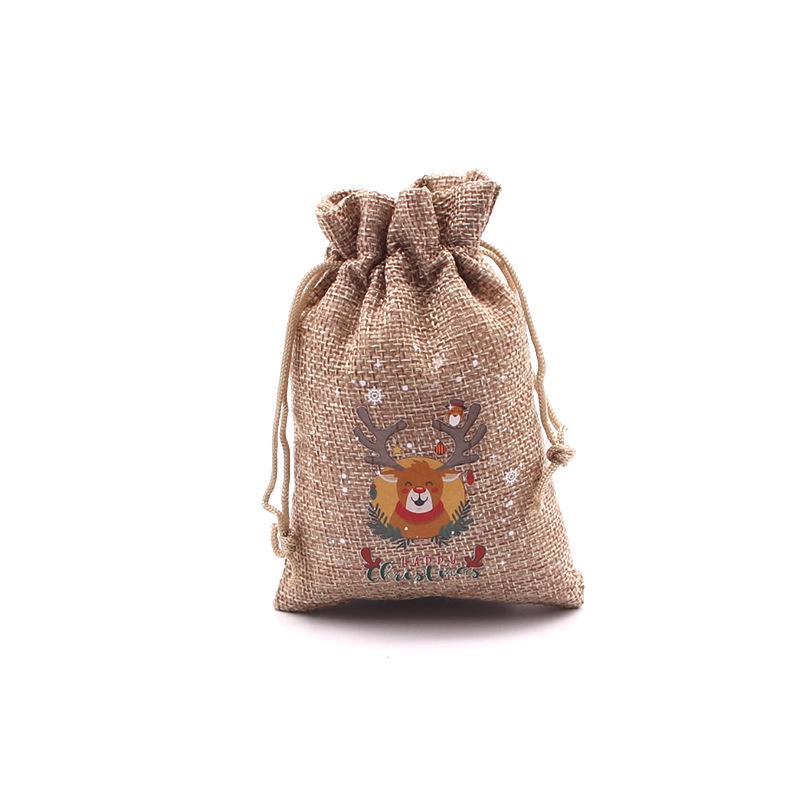 Jute-Style Christmas Gift Bag with Drawstring Closure - Small Candy & Apple Storage