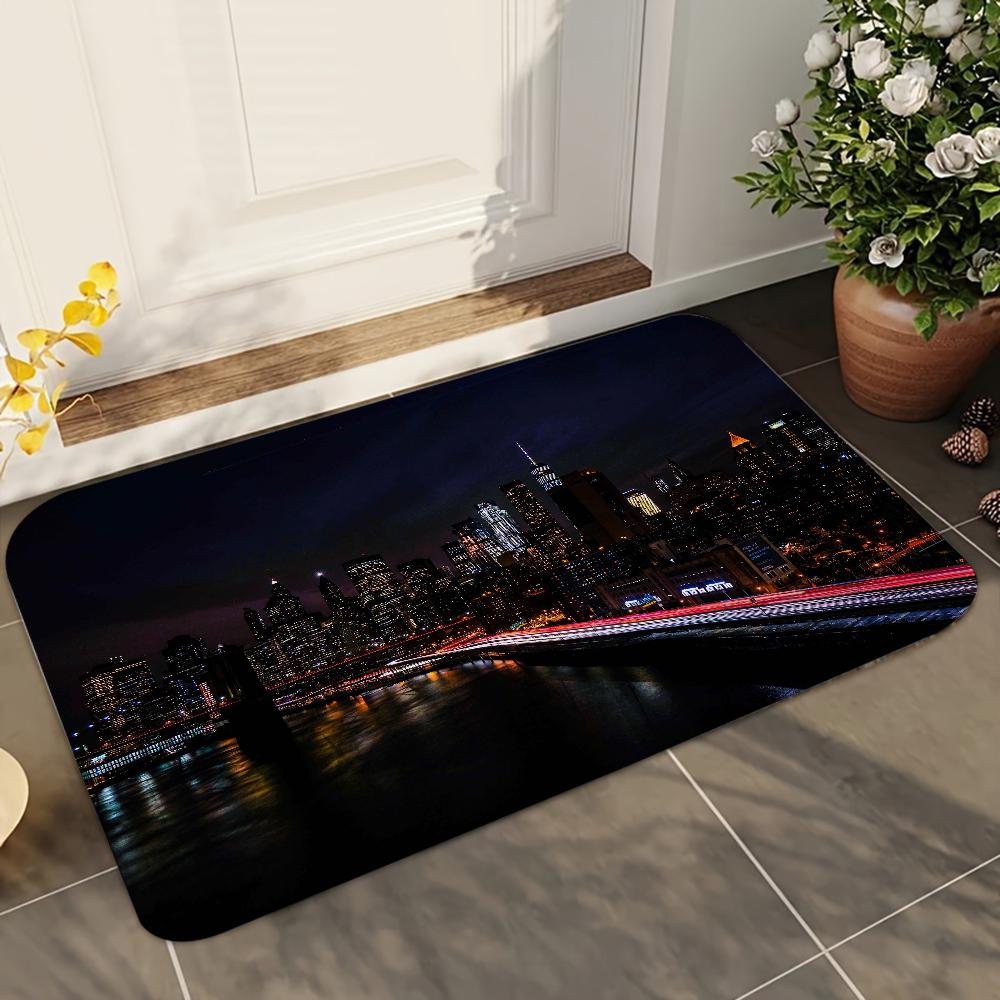 1pc New York City Night Bathroom Absorbent Mats Anti-Slip Mats Home Decor Supplies Carpets Home Kitchen Floor Mats