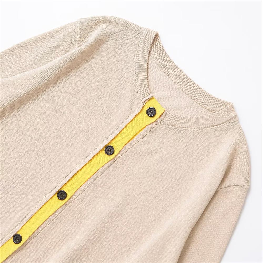 Women's Spring 2025 Round Neck Single-Breasted Color Block Patchwork Knit Top