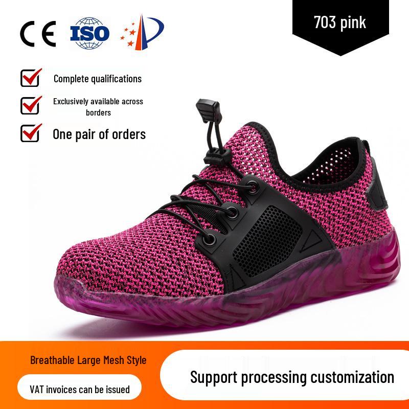 Men's Fly-Knit Safety Shoes: Anti-Smash, Anti-Puncture, Breathable, Lightweight, Comfortable, Wear-Resistant with Soft Sole and Button Closure.