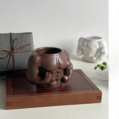 Tasse aus Keramik im Sportstil, klassischer Muskel, wilder Mann, harter Mann, Charakterform, handbemalt, Olivenölgrün, Geburtstagsgeschenk für Männer