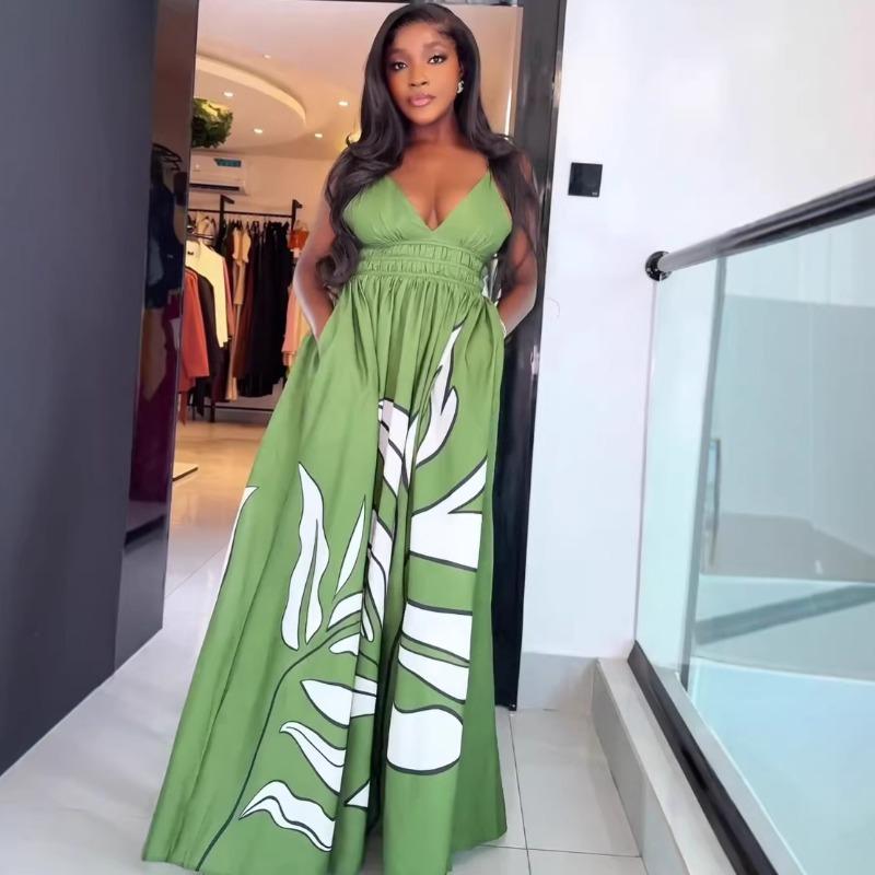 European and American Fashion Off-the-shoulder Printing Waist Tube Top Long Dress Women's African Sexy Women's New Dress Long Dress