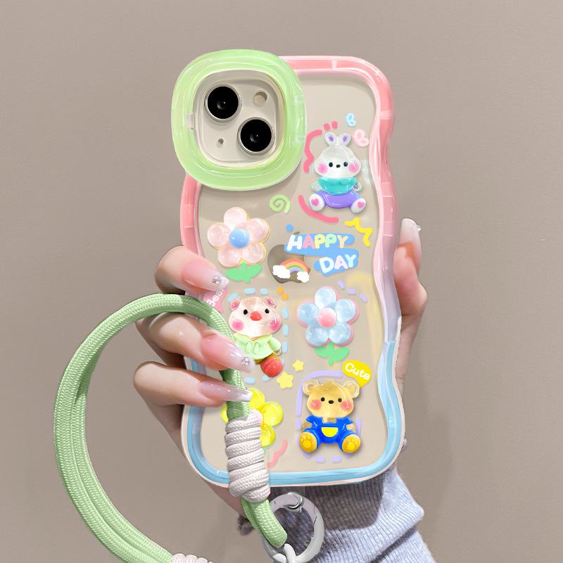 Medve és Nyuszi Virágos Baba Zsinór Alkalmas Apple 16promax Mobiltelefon Tokhoz Vivox200 Tartó 15 Aranyos 13 Nők