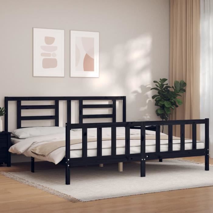 VidaXL Cadre de lit avec tête de lit noir 200x200 cm bois massif 3192905