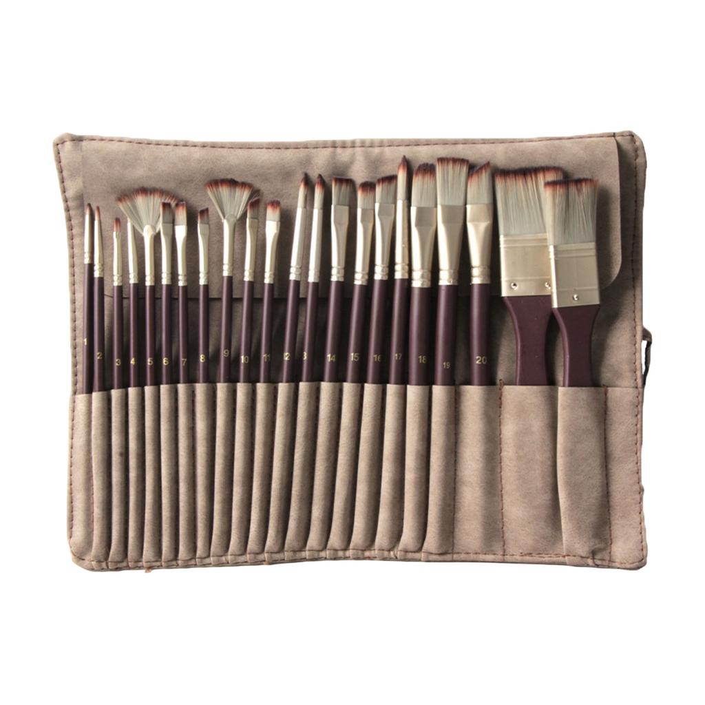 22-teiliges Nylonborsten-Pinselset für Öl- und Aquarellmalerei, Pinsel mit Stoffetui.