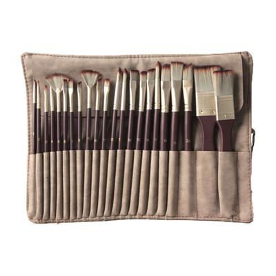 22,piece Nylon Bristle Paint Brush Set For Oil And Watercolor Painting, Brushes With A Fabric Case.