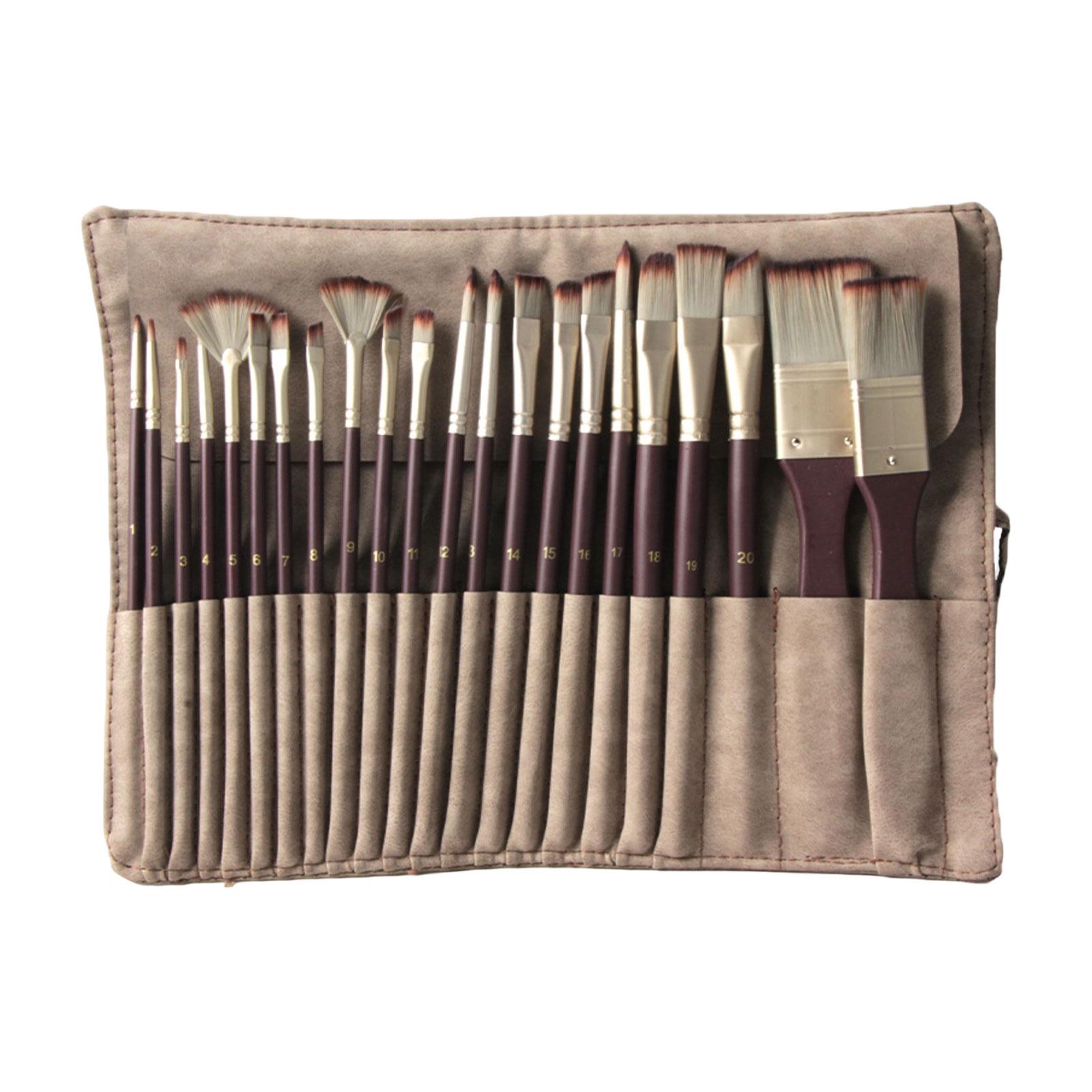 

22-piece Nylon Bristle Paint Brush Set For Oil And Watercolor Painting, Brushes With A Fabric Case. One Size