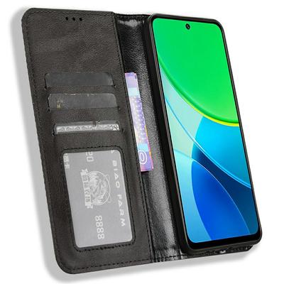 For Vivo Y19s 4G/Y29 5G Leather Case Wallet Stand Retro Texture Phone Cover