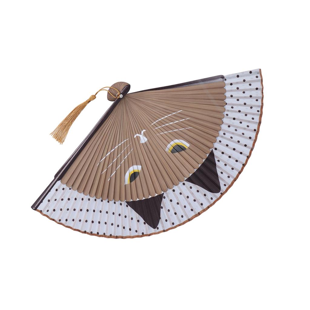 Folding Fan Cat Pattern Elegant Japanese Style Handheld Portable Cooling Tool for Gifts Wedding