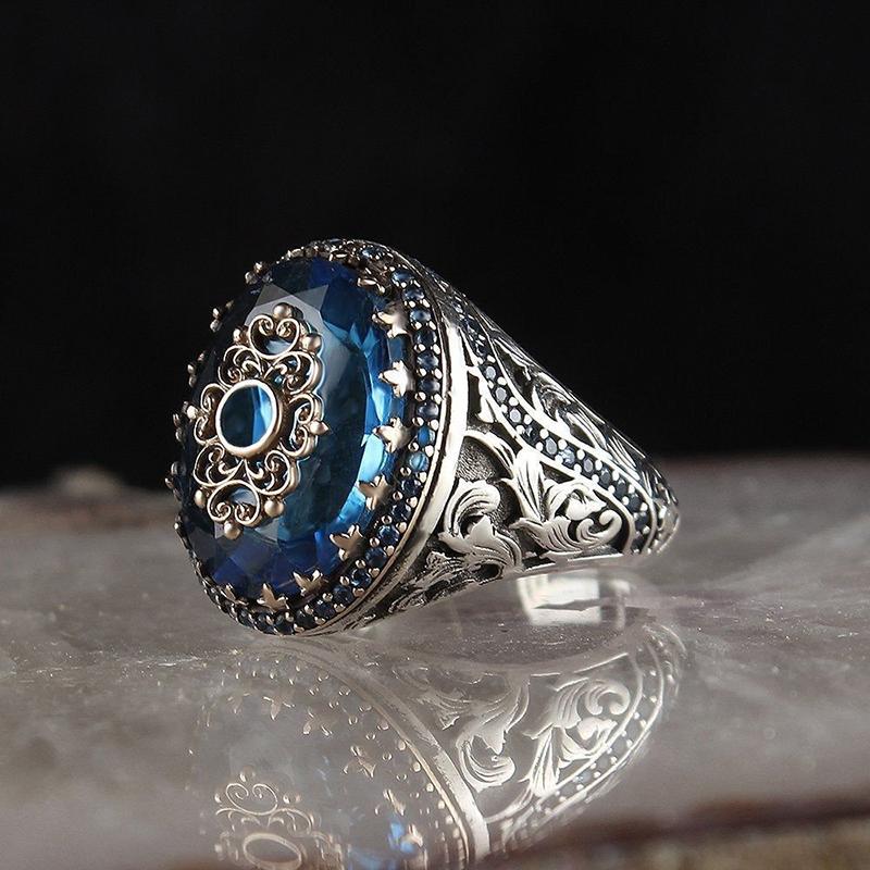 2023 New Zinc Alloy Ring For Men Fashion Trend Blue Zircon Finger Ring Male Party Jewelry
