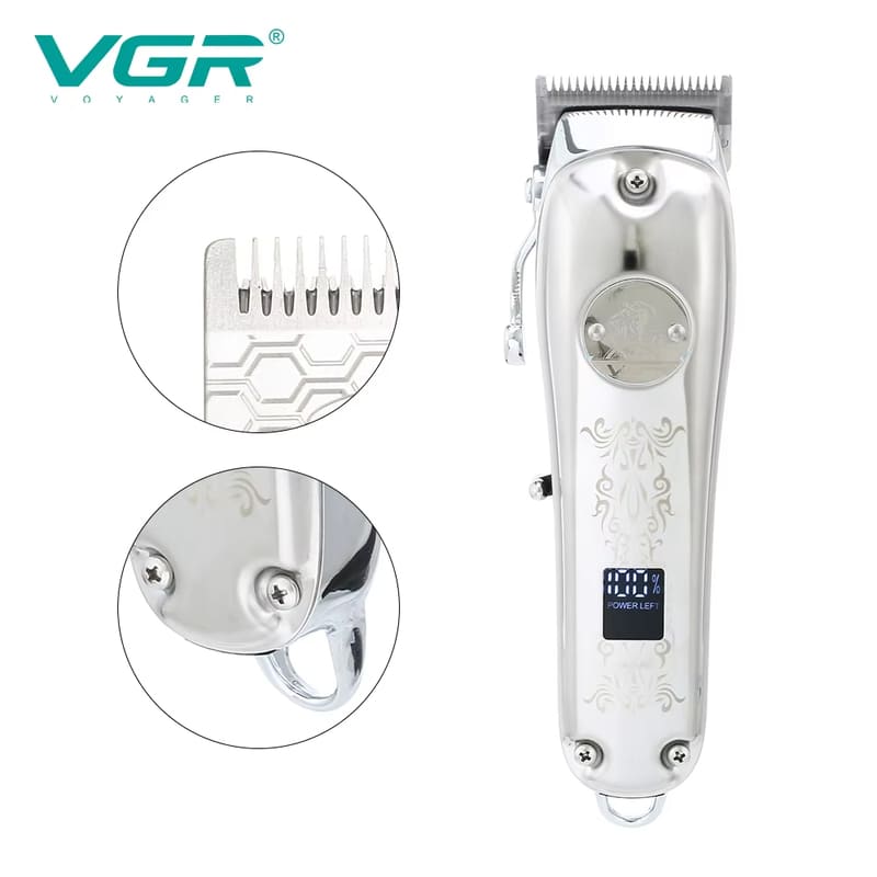 Men's Professional Stainless Steel Blade Waterproof Electric Hair Clippers Retro Oily Hair Clipper LCD Display Cutting No Card Power Clippers