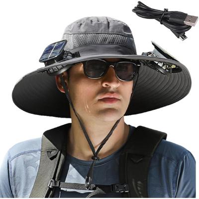 Solar Fan Hat, Wide Brim Sun Hat with 2 Solar Fan, Hat with Solar Fans Built In, Fishing Hat with Fan for Men, Waterproof Outdoor Hiking