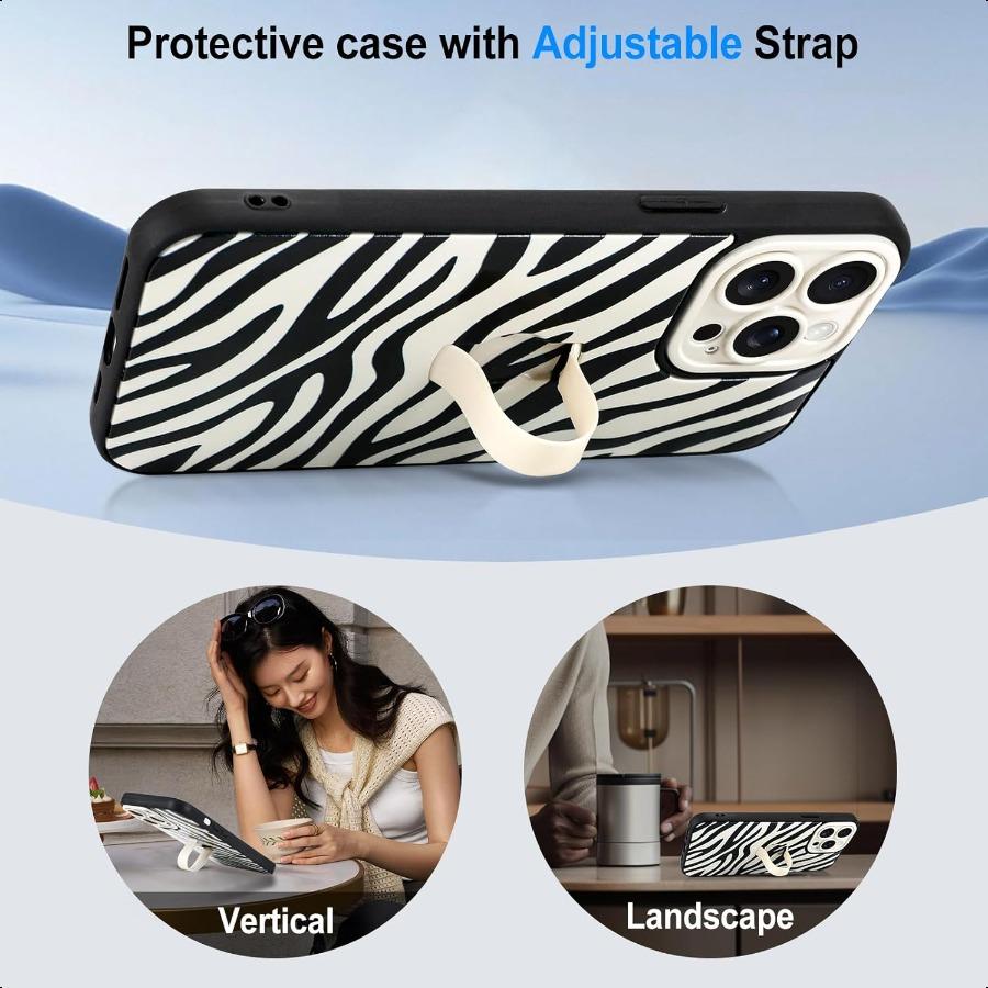 

Чехол для телефона с рисунком зебры для iPhone 14 Pro Max с ремешком для пальца/руки, подставкой, модный, крутой, для женщин, мужчин, полная защита камеры United States