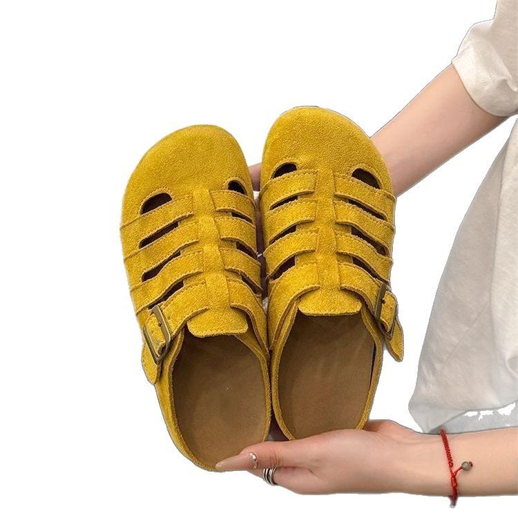 Hollow bag head half slippers women's summer new flat bottom one pedal breathable lazy casual sandals