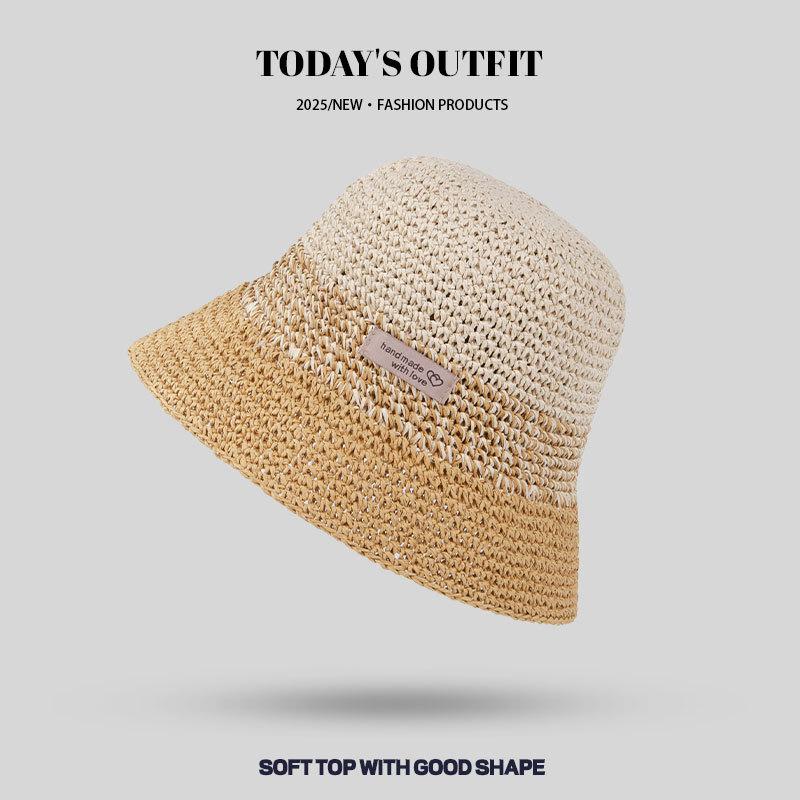 Японская мода Летняя дышащая шляпа от солнца Соломенная шляпа Пляжный отдых Защита от солнца Шляпа рыбака Соломенная плетеная Панама Складная Женская