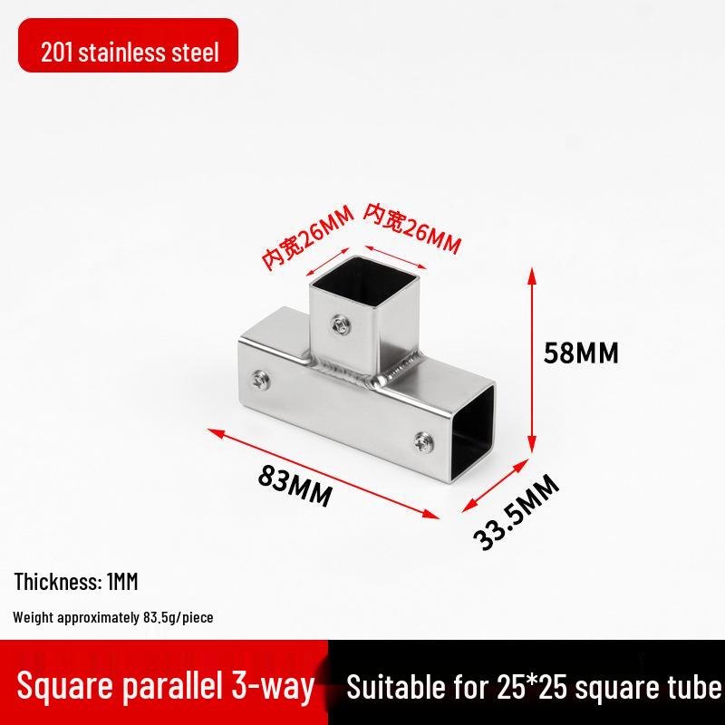 Stainless Steel Four-Way Square Tube Connector (20/25/30mm)