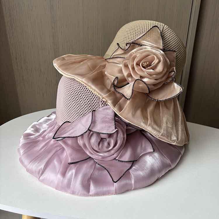 New color rubber bucket hat mesh flower UV protection beach hat women's summer eaves sun hat