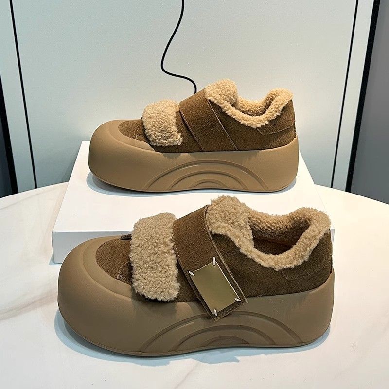 Thick-soled Velcro velvet bread shoes women's fluffy shoes winter new casual heightening board shoes warm cotton shoes