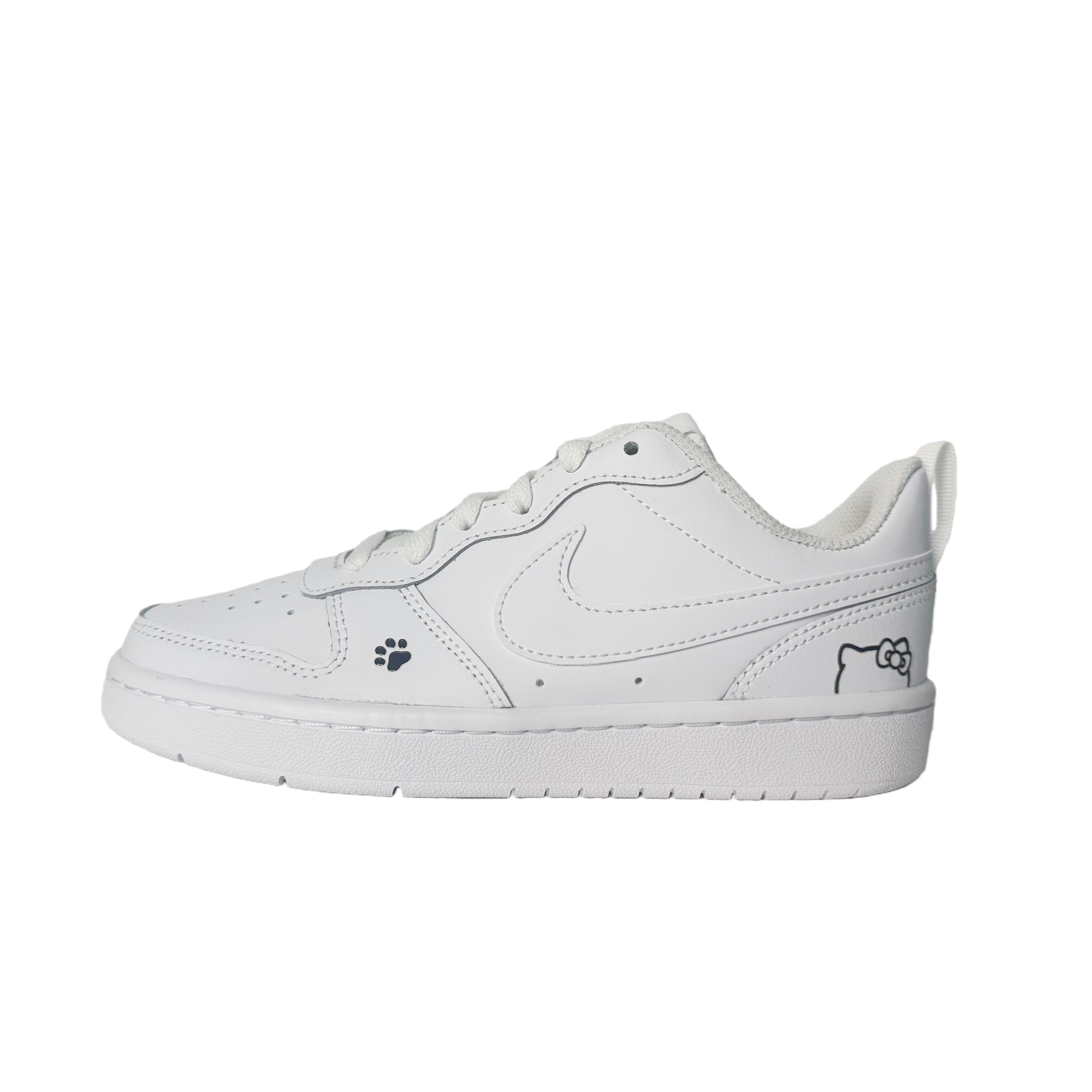 

Nike Court Borough 2 Hello Kitty Paw Leather Low top Skateboard Shoes Unisex White BQ5448-100(team1670-) 35.5