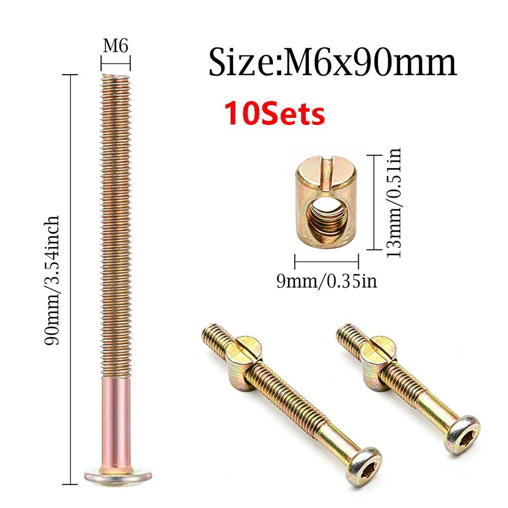 10Pcs 40-100mm M6 Furniture Bolts  for Bed Frame Chair Cabinet Furniture Assembly