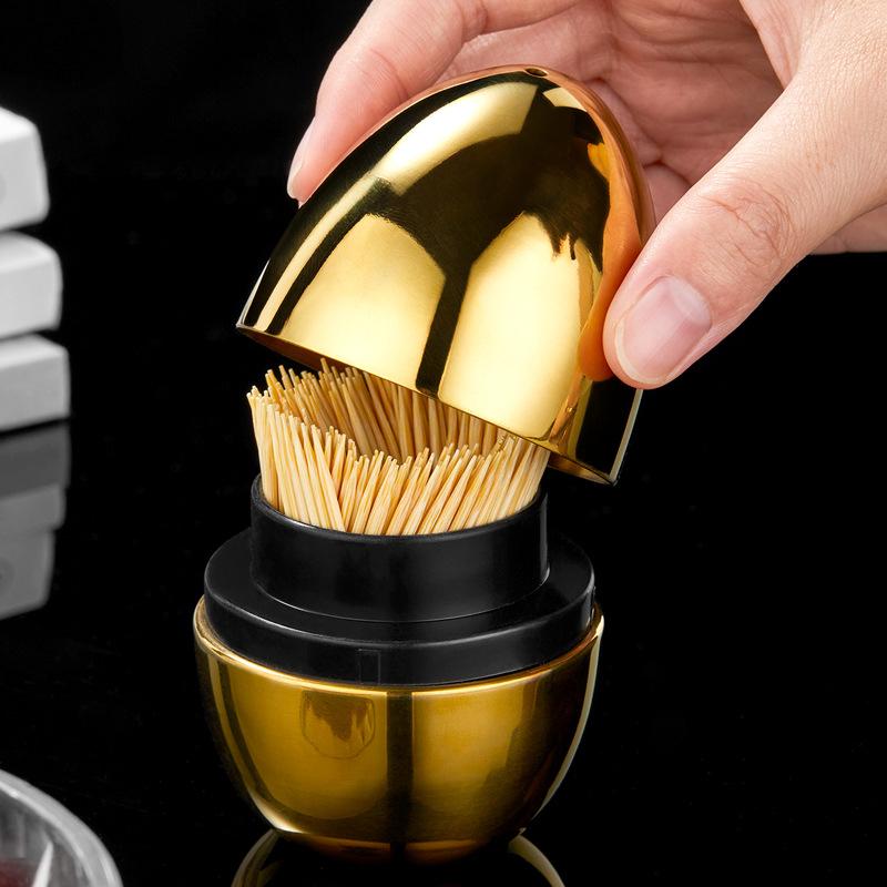 Creative Eggs Shaped Toothpick Case 304 Stainless Steel Toothpick Dispenser For Office Desk And Dining Table Kitchen Accessories