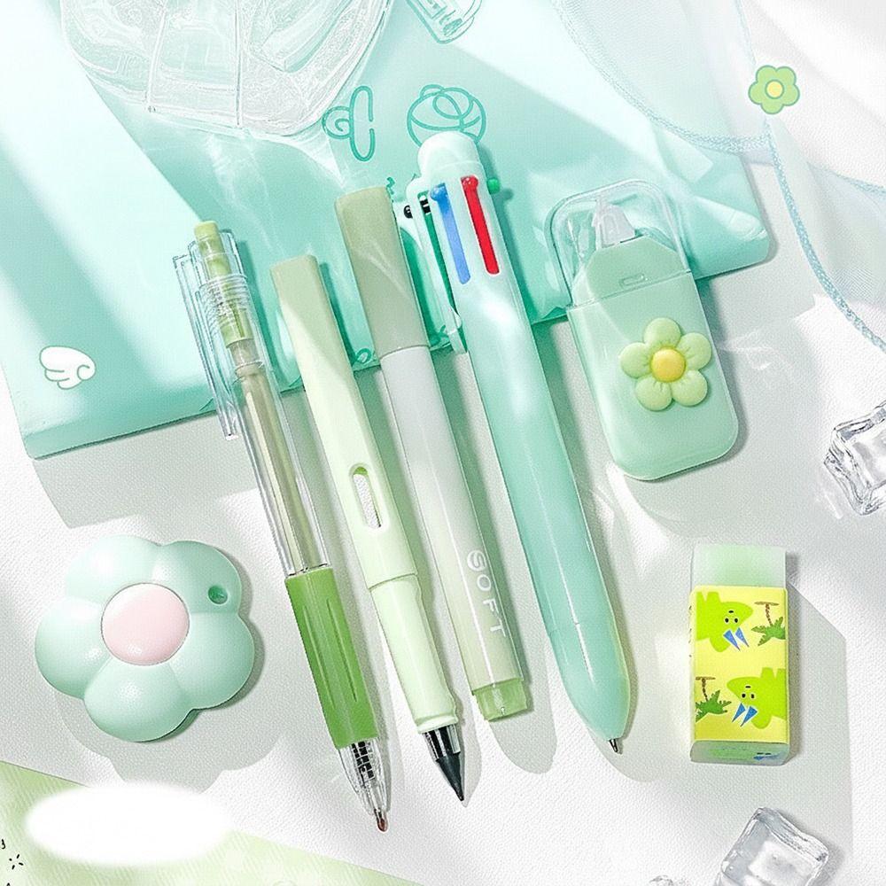 Cute Flower Gel Pen School Supplies Kit Highlighter Portable Pencil Eraser  School Office
