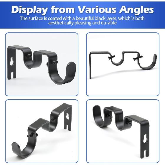 Creatyi Heavy Duty Double Curtain Rod Bracket Double Rod Holders for 1 1/4 Inch and 3/4 Inch Rod (2 PCS, Black)